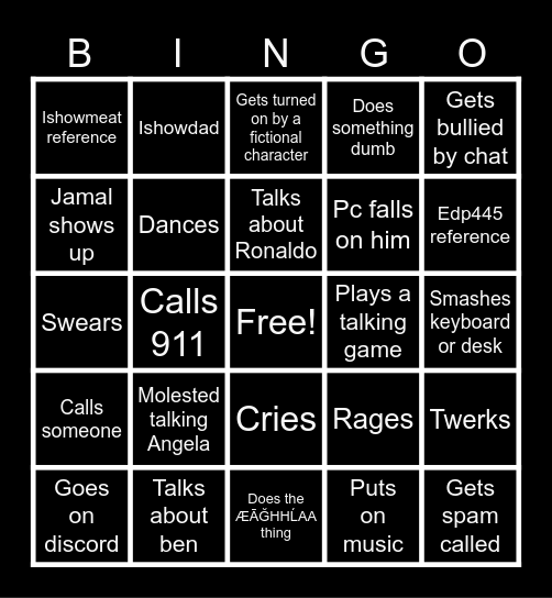 Ishowspeed bingo Card