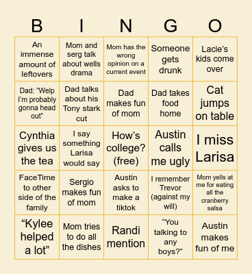 thanksgiving Bingo Card
