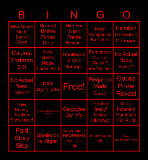 November 2023 Devstream Bingo Card