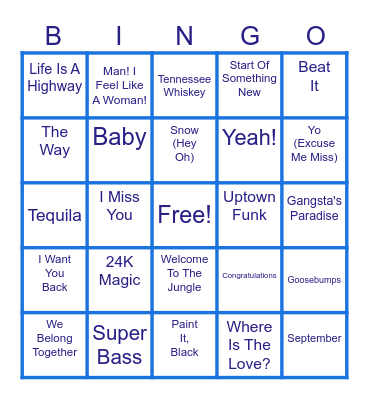 2023 Jang Family Music Bingo! Bingo Card