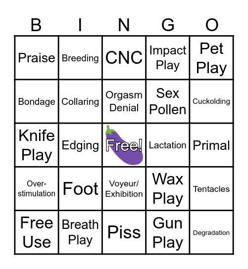 Rizbeth S Hidden Fetish Bingo Card