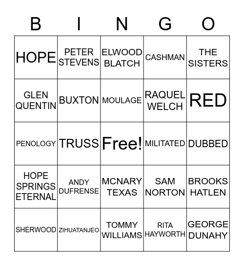 SHAWSHANK REVIEW Bingo Card