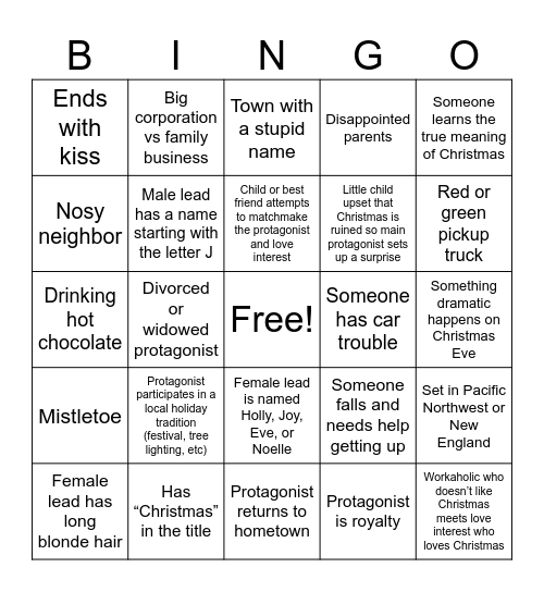 Hallmark Movie Bingo Card