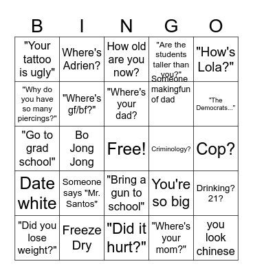 2023 Thanksgiving Bingo Card