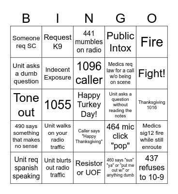 Red Nights Thanksgiving Bingo Card