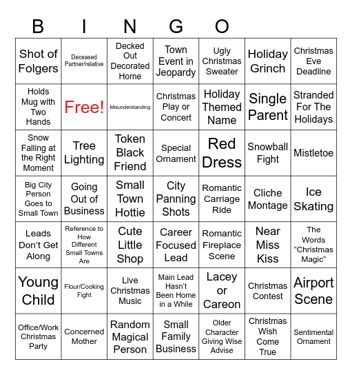 Hallmark Holiday Bingo Card