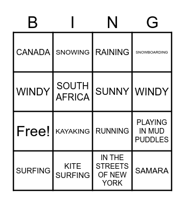 PLANS, WEATHER AND LOCATION Bingo Card