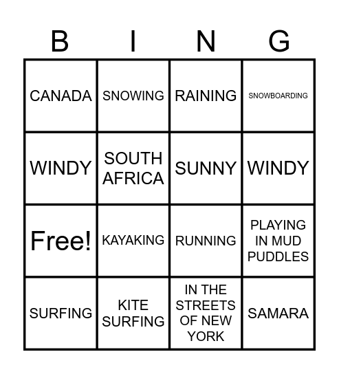 PLANS, WEATHER AND LOCATION Bingo Card
