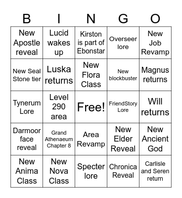 2023 Winter Showcase Lore Bingo Card