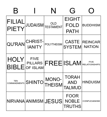 Belief Systems BINGO! Bingo Card