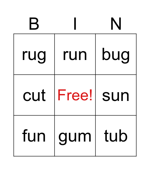 short u Bingo Card