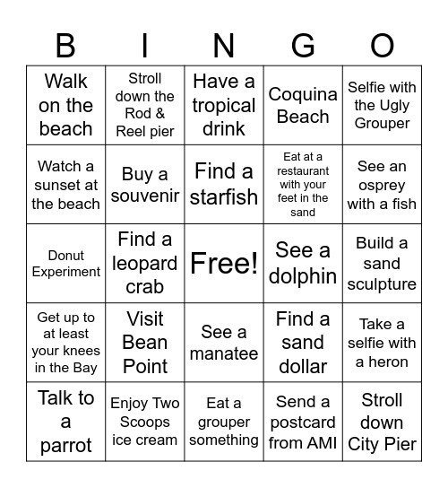 AMI Bingo Card