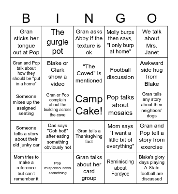 Denison Family Bingo Card