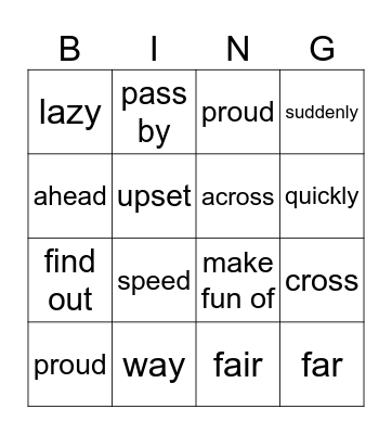 1학년 8과 단어 빙고 Bingo Card
