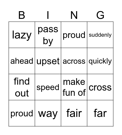 1학년 8과 단어 빙고 Bingo Card