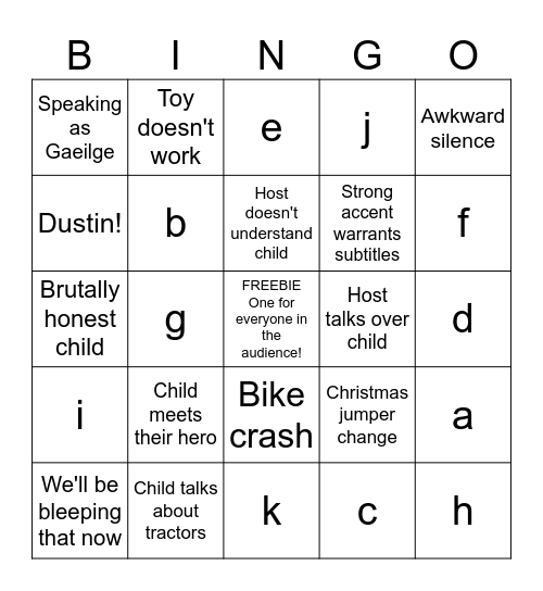 Toy Show Bingo Card