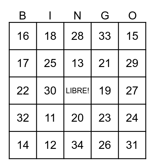 Spanish Bingo Card