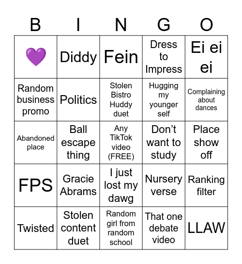 TikTok Bingo Card