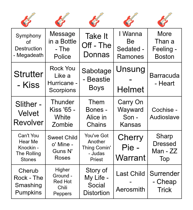 Guitar Hero (1-3) Bingo Card