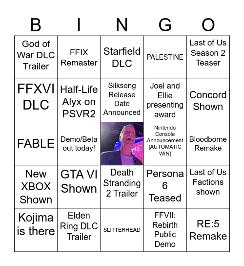 The Game Awards 2023 (plzsendpie) Bingo Card