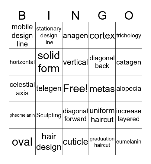 Hair Care 1  Bingo Card