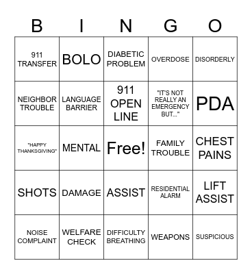 THANKSGIVING DISPATCH STYLE Bingo Card