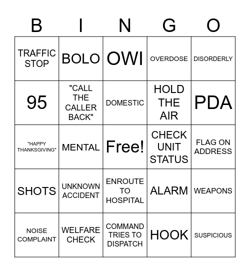 THANKSGIVING DISPATCH STYLE Bingo Card