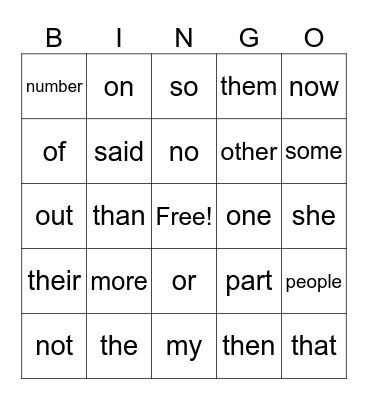 Fry's Bingo 51-75 Bingo Card