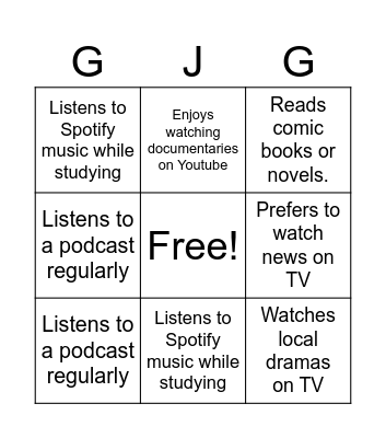 Media Preference Reveal! Bingo Card