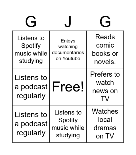 Media Preference Reveal! Bingo Card