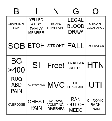 ER THANKSGIVING BINGO Card