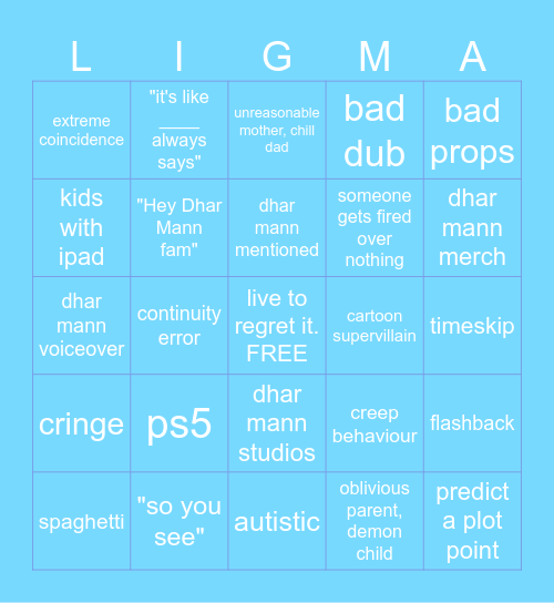 Dhar Man Bingo Card