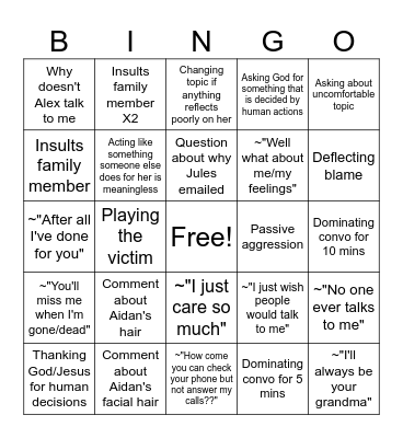 Carolyn Bingo Card