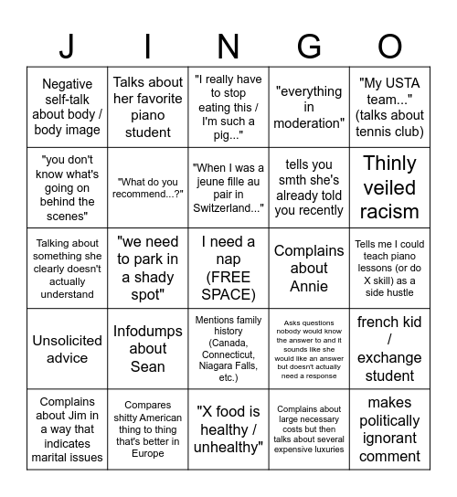 Joan Bingo Card