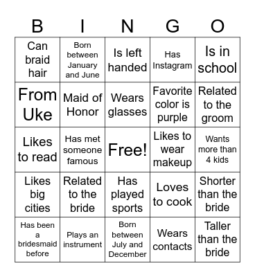 Find the Guest Bingo Card
