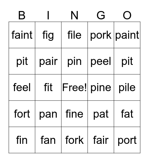 F vs P Bingo Card