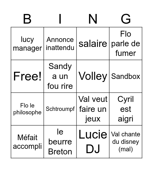 N-Zone Bingo Card