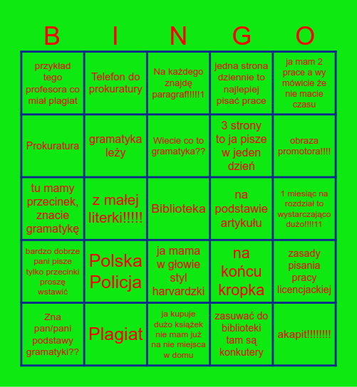 Żaku Bingo Card