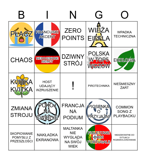 JUNIOR EUROVISION Bingo Card