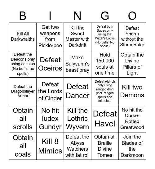 DS3 Bingo Challenge Bingo Card