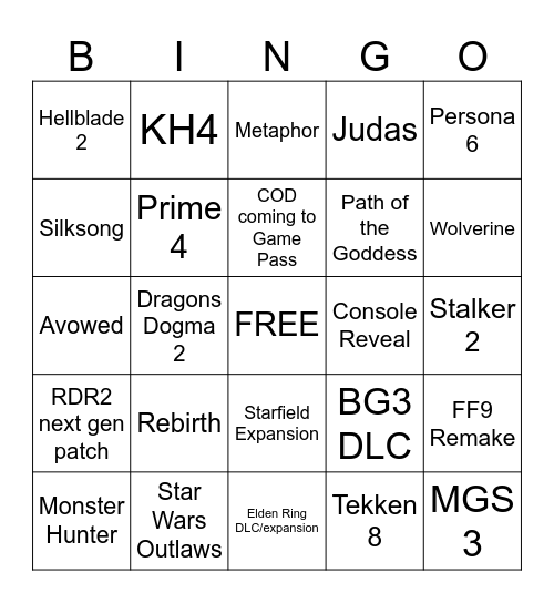 Untitled Bingo Card