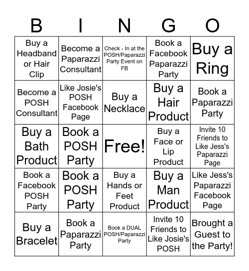 POSH/Paparazzi Party BINGO! Bingo Card
