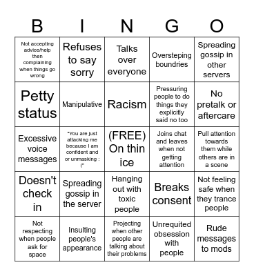 Ban bingo Card