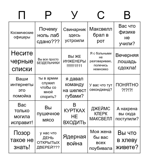 Прусов Бинго Bingo Card