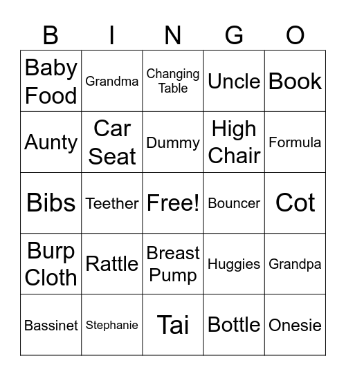 Baby Bingo Card