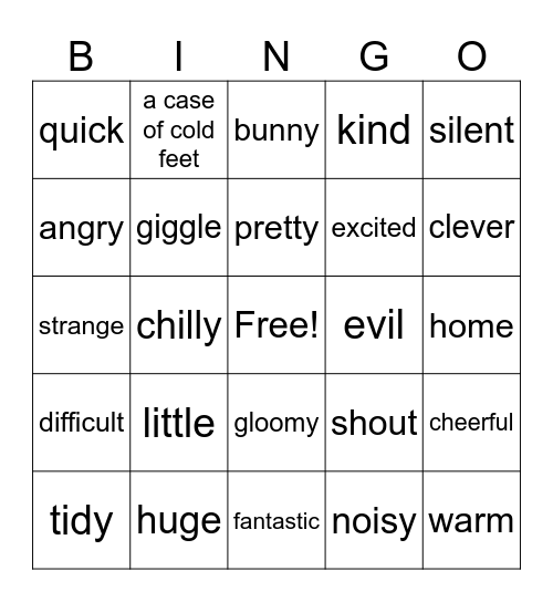 Synonym Bingo Card