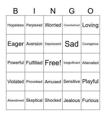 Feelings ID Bingo Card