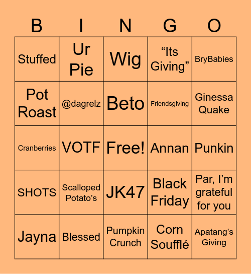 FRIENDSGIVING 2023 Bingo Card
