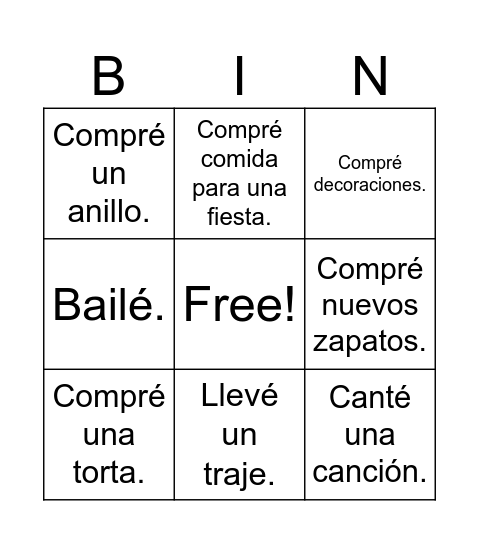 Quinceañera Bingo Card