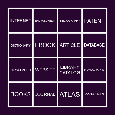 TYPES OF INFORMATION SOURCES Bingo Card